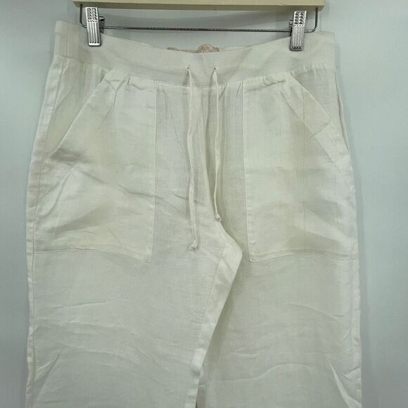 Bella Dahl Cream Lightweight Linen Relaxed Drawstring Pants Medium - Picture 2 of 7
